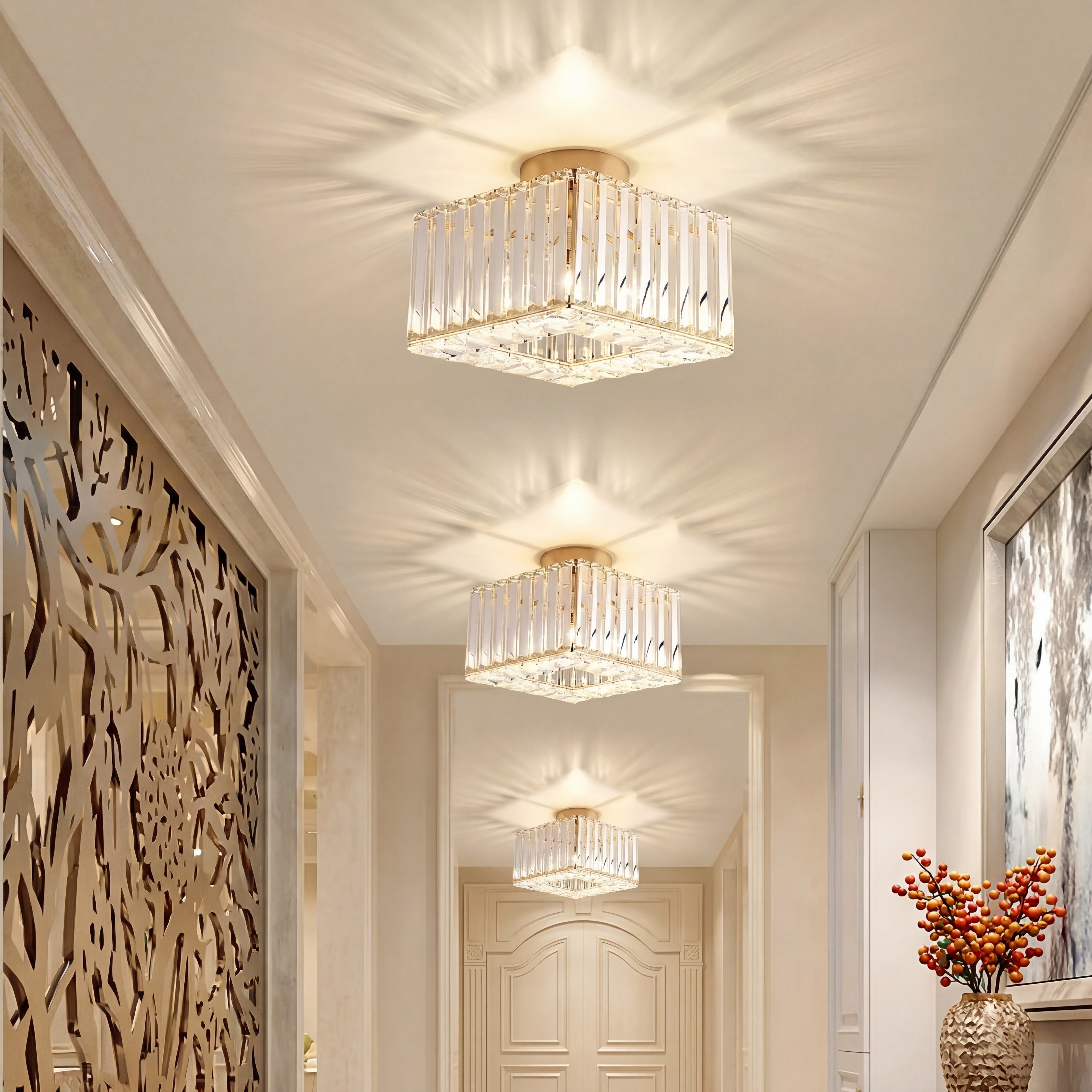 Glow Reflect The Baccarat Light, gold-colored decorative LED light featuring a sleek square design, ideal for modern lighting accents.