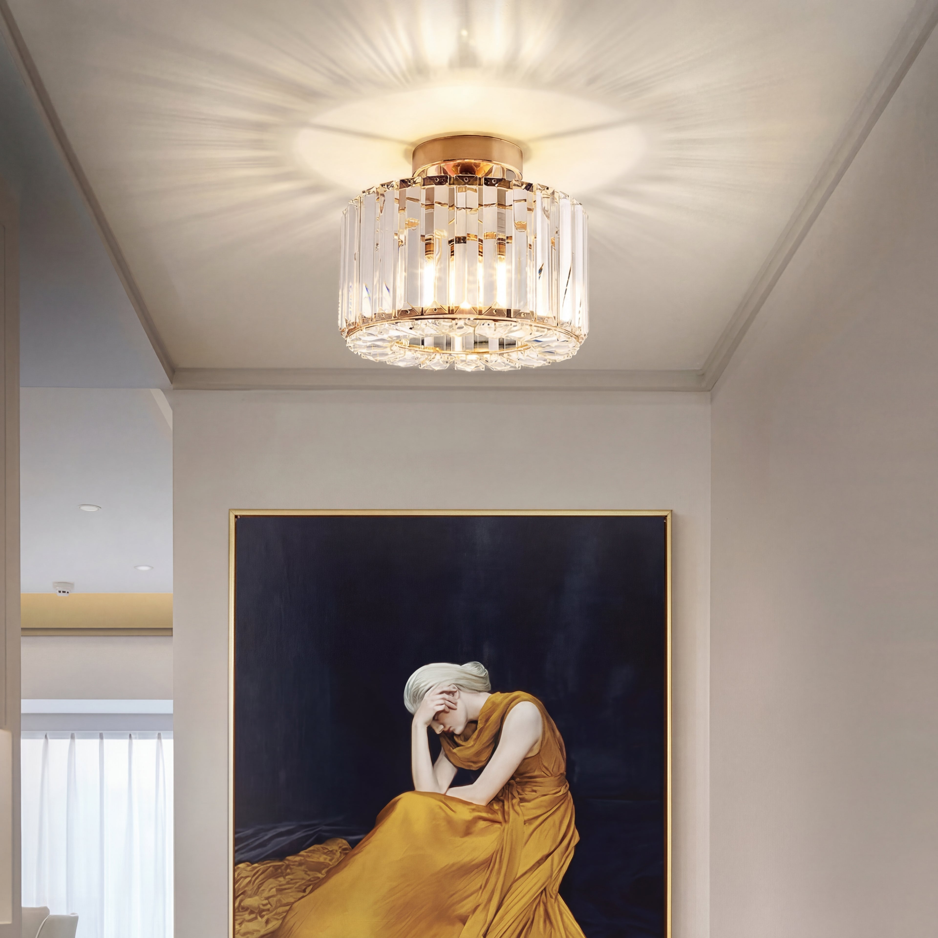 Gold-colored Glow Reflect Baccarat Light, a decorative lighting fixture with a modern design featuring a square shape.