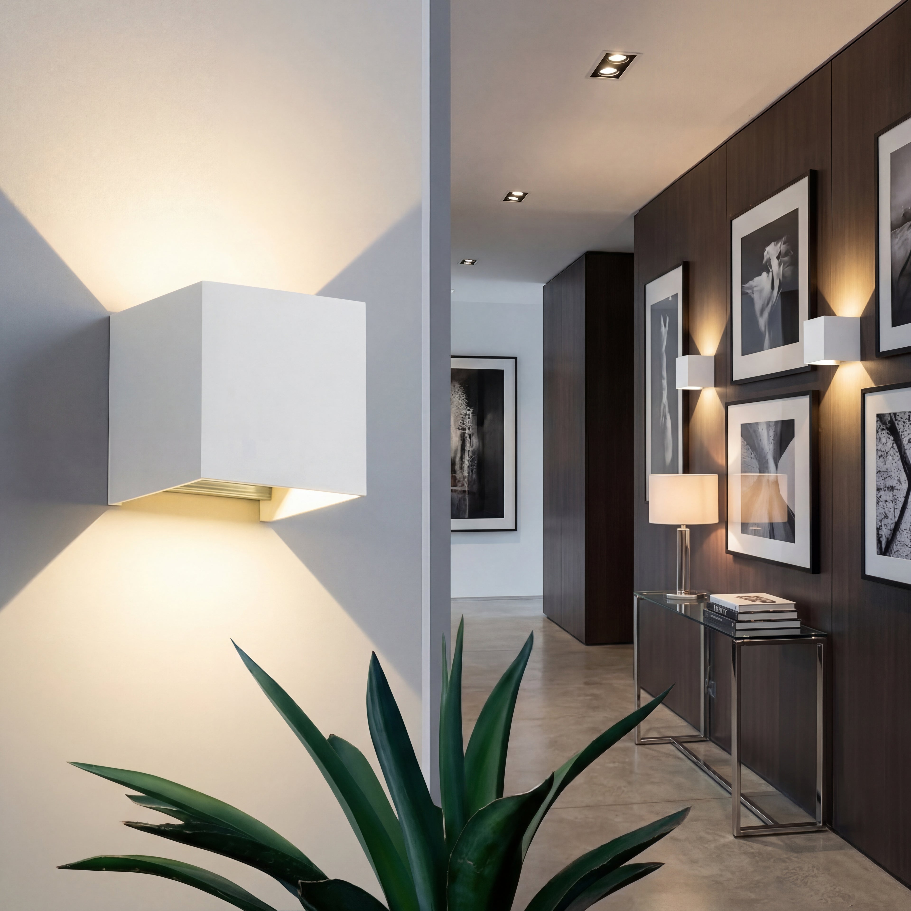 White Glow Reflect The Cubed Light, modern cube-shaped LED light with warm glow, designed for stylish ambient lighting.