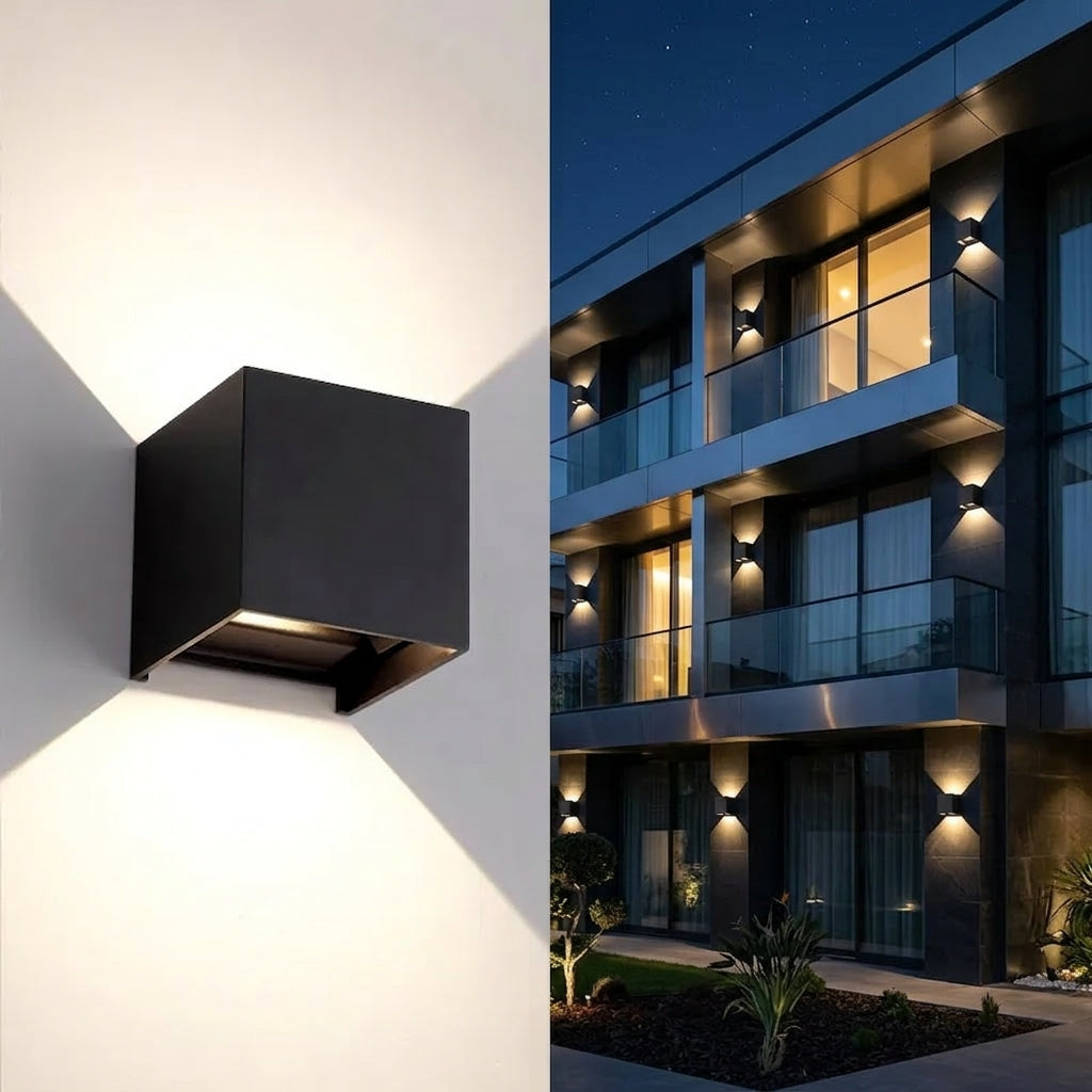 Black Glow Reflect The Cubed Light, modern cube-shaped LED light with warm glow, ideal for ambient lighting or decorative use.