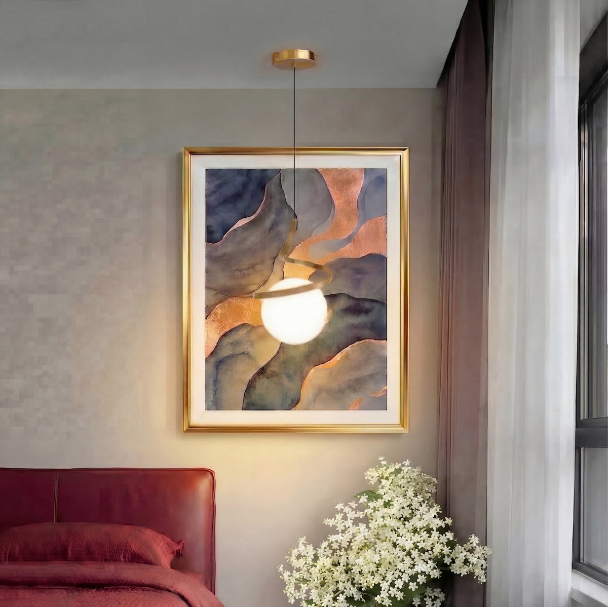 Glow Reflect The Helical Light in gold with tri-color LED lighting, showcasing a modern spiral-shaped decorative light.