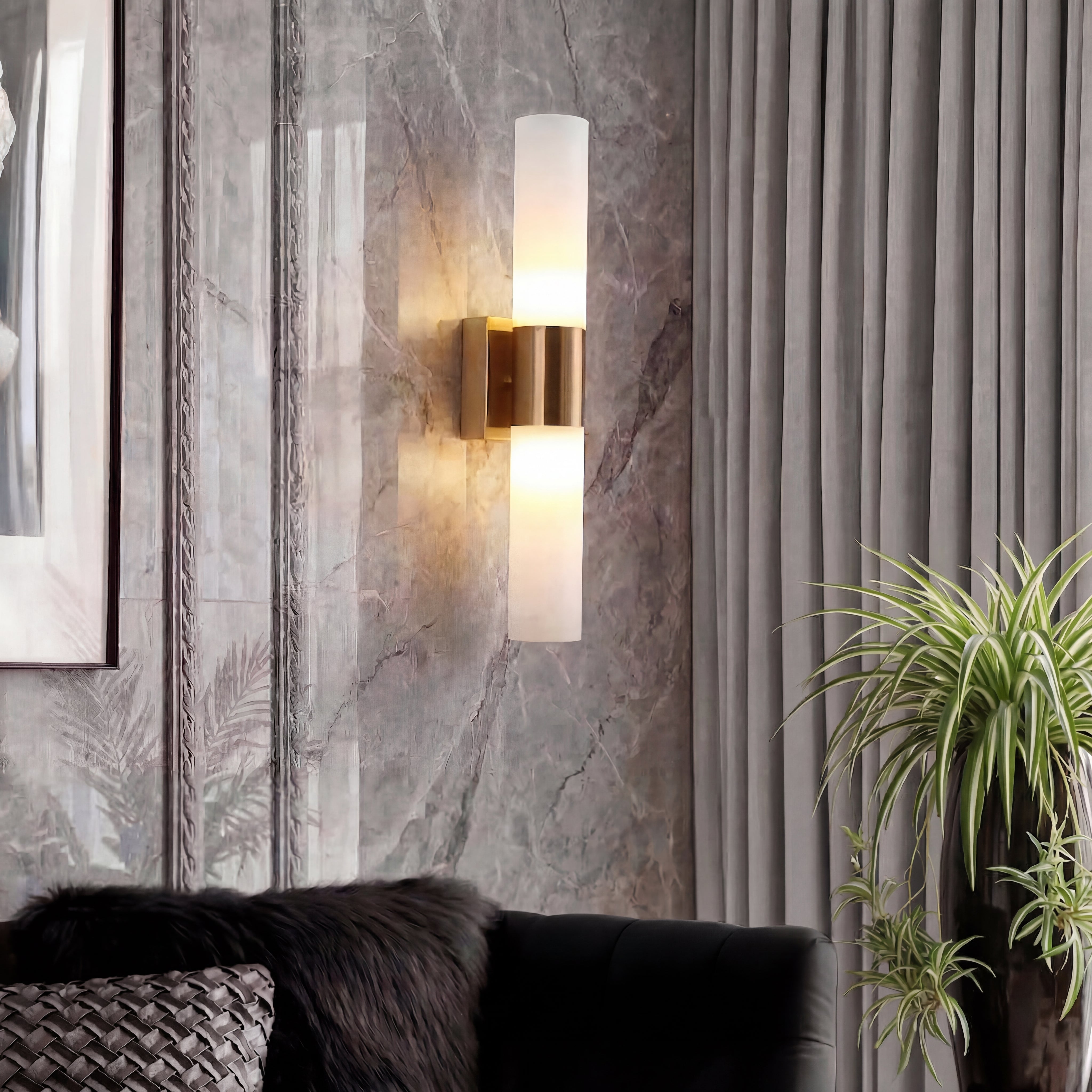 Gold tri-color glow reflect light fixture called The Lavish Light, showcasing a stylish and vibrant lighting design.